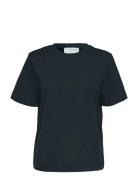 Selected Slfessential Ss Boxy Tee Noos Marinblå