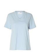 Selected Slfmyessential Ss V-Neck Tee Noos Blå