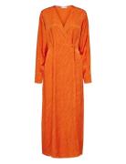 Selected Slfabienne Ls Satin Ankle Wrap Dress B Orange