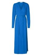 Selected Slfludwika Ls Ankle Satin Dress B Blå