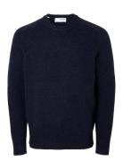 Selected Slhrai Ls Knit Crew Neck Noos Marinblå