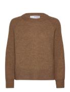 Selected Slfrena Ls Knit O-Neck Camp Brun