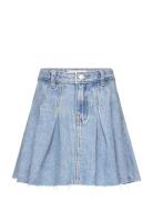 Mango Pleated Denim Skirt Blå