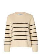 Selected Slfliva Ls Knit O-Neck Noos Beige