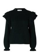 Selected Slflulu Ls Knit Shoulder Frills O-Neck Svart