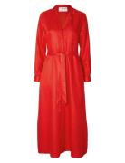 Selected Slflyra Ls Ankle Linen Shirt Dress B Röd