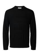 Selected Slhtray Ls Knit Merino Crochet Crewneck Svart