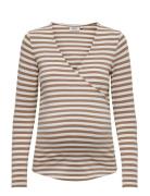 Only Maternity Olmjoy L/S Wrap Stripes Top Jrs Noos Beige