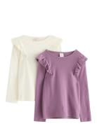 Lindex Top L S Frill Detail Pointelle Multi/patterned