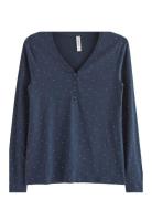 Lindex Henley Top Aop Dots Marinblå