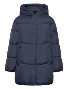 Mango Hood Puffer Coat Marinblå