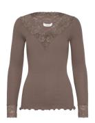 Rosemunde Rwbernadine Organic Ls V-Neck Lace Brun