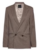 Mango Double-Breasted Micro-Houndstooth Jacket Burgundy