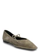 ALOHAS Sway Suede Tan Leather Ballet Flats Khaki Green