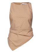 Mango Asymmetrical Striped Cotton Top Beige