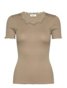 Rosemunde Rwbeatha Silk Ss Lace T-Shirt Beige