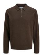 Jack & J S Jjeemil Knit Polo Half Zip Ls Noos Brun