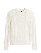 Tommy Jeans Tjm Slm Badge Cable Knit Sweater Vit