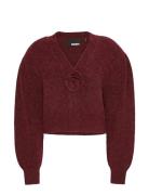 ROTATE Birger Christensen Knit Puffsleeve Cardigan Burgundy