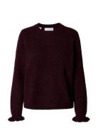 Selected Slflulu Ls Knit Frill Cuff O-Neck Noos Burgundy