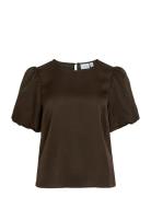 Vila Viellette 2/4 Satin Puff Top - Noos Brun