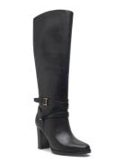 Lauren Ralph Lauren Collins Burnished Leather Tall Boot Heel Svart