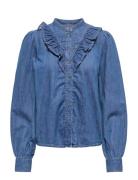 ONLY Onldasha-Sevigny L/S Frill Shirt Dnm Akm Blå