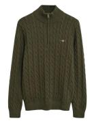 GANT Cotton Cable Half Zip Khaki Green