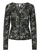 YAS Yaslacey Ls V-Neck Lace Top S. Noos Svart