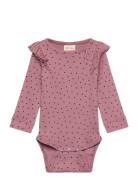 Petit Piao Body L/S Frill Modal Heart Rosa
