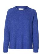 Selected Slflulu Ls Knit O-Neck Noos Blå