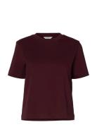Selected Slfessential Ss Boxy Tee Noos Burgundy