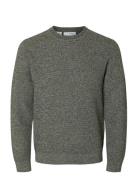 Selected Slhross Ls Knit Structure Crew Neck Noos Grå