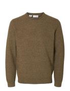 Selected Slhross Ls Knit Structure Crew Neck Noos Brun