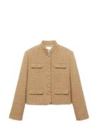 Mango Tweed Jacket With Striped Collar Brun