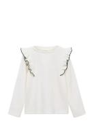 Mango Ruffled Ribbed T-Shirt Vit