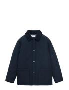 Mango Quilted Anorak With Shirt Collar Marinblå