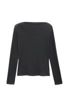 Mango Long-Sleeved Boat-Neck T-Shirt Svart