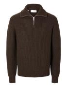 Selected Slhland Ls Knit Half Zip Brun