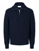Selected Slhland Ls Knit Half Zip Marinblå