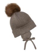 Huttelihut Bonnet Wool Knit Alpaca Pompom Brun