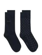 GANT Dot And Solid Socks 2-Pack Marinblå