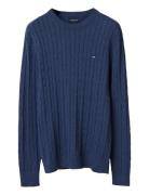 Lexington Clothing Cotton Cable Knitted Sweater Marinblå