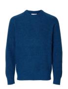 Selected Slhrai Ls Knit Crew Neck Noos Blå