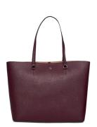 Lauren Ralph Lauren Crosshatch Leather Large Karly Tote Burgundy