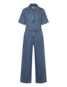 Mango Denim Jumpsuit Belt Blå
