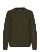 Polo Ralph Lauren Cable-Knit Wool-Cashmere V-Neck Sweater Grön