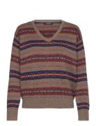 Lauren Ralph Lauren Fair Isle Cotton-Linen V-Neck Sweater Beige