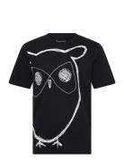 Knowledge Cotton Apparel Big Owl Print Tee - Gots/Vegan Svart