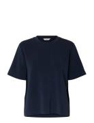 Selected Slftenny Ss Boxy O-Neck Tee Noos Marinblå